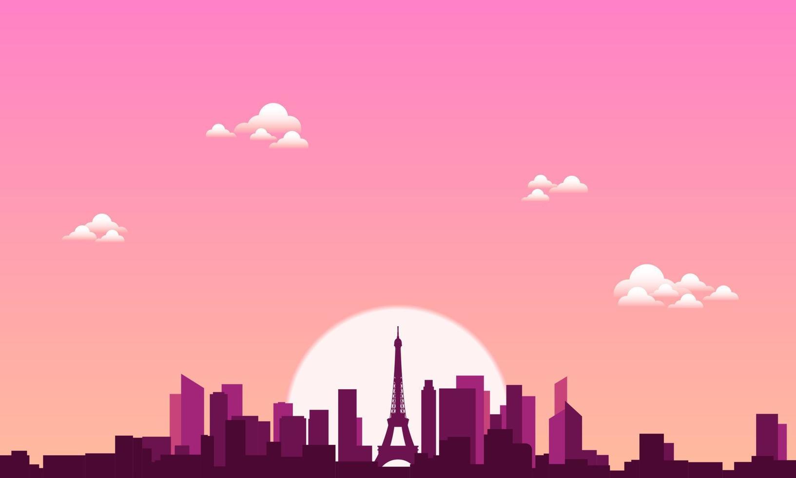 Paris City Landscape with Buildings and Eiffel Tower Silhouettes. vector