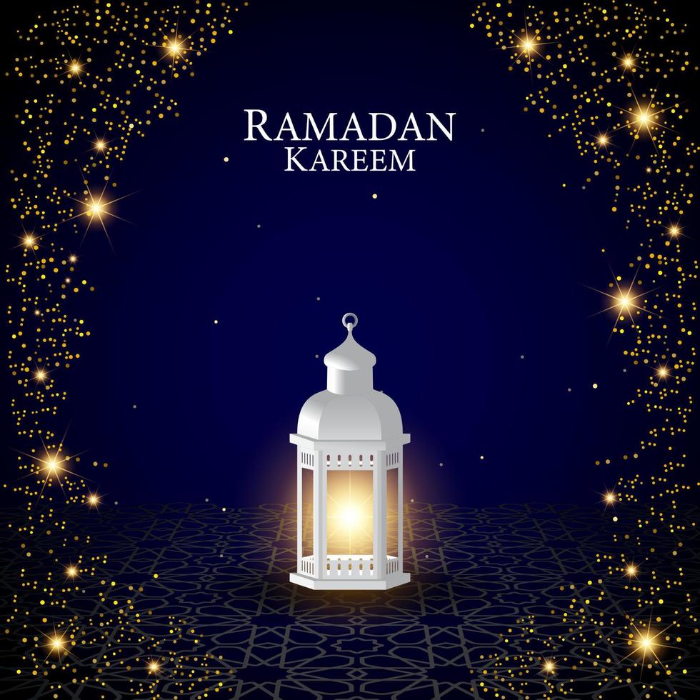 Vector graphic of Ramadan Kareem with White Lantern on Blue Background. Fit for greeting card, wallpaper and other.