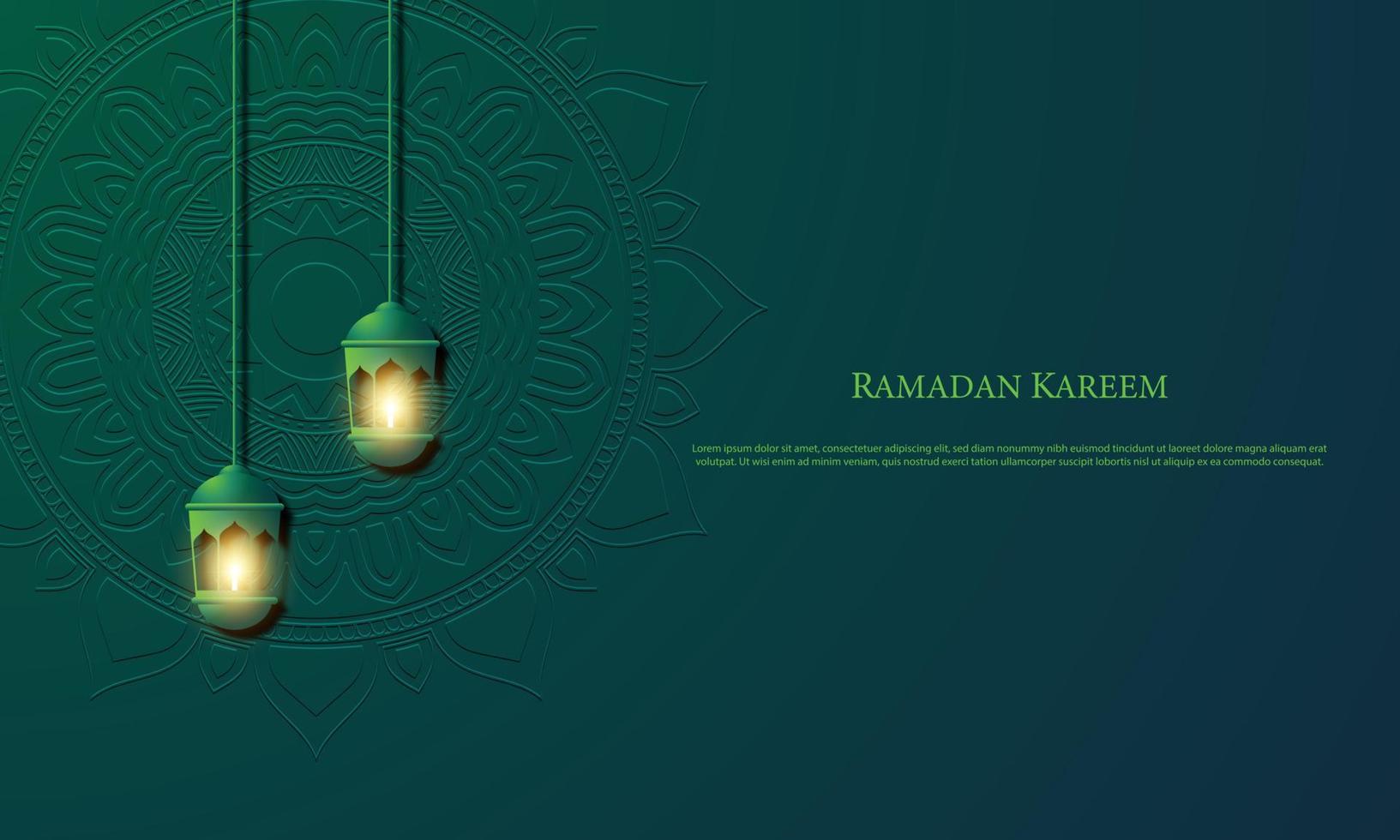 gráfico vectorial de ramadan kareem con linterna verde y fondo. apto para tarjetas de felicitación, papel tapiz y otros. vector