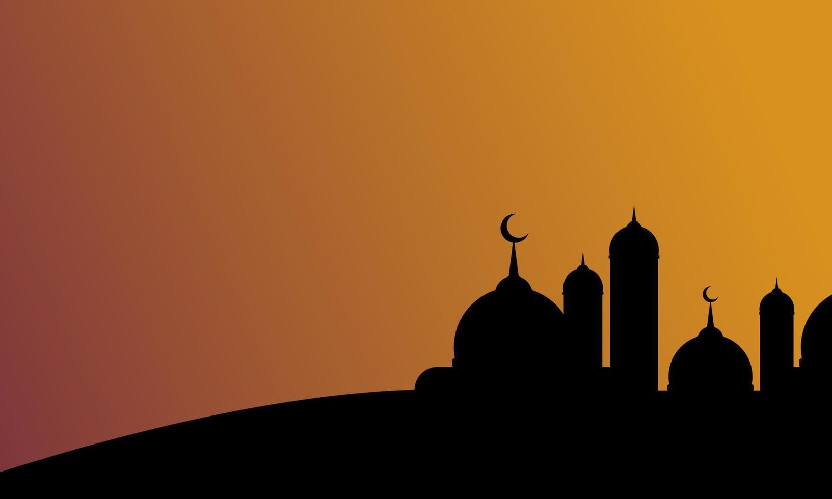 the silhouette of mosque on sunset time. Vector Illustration