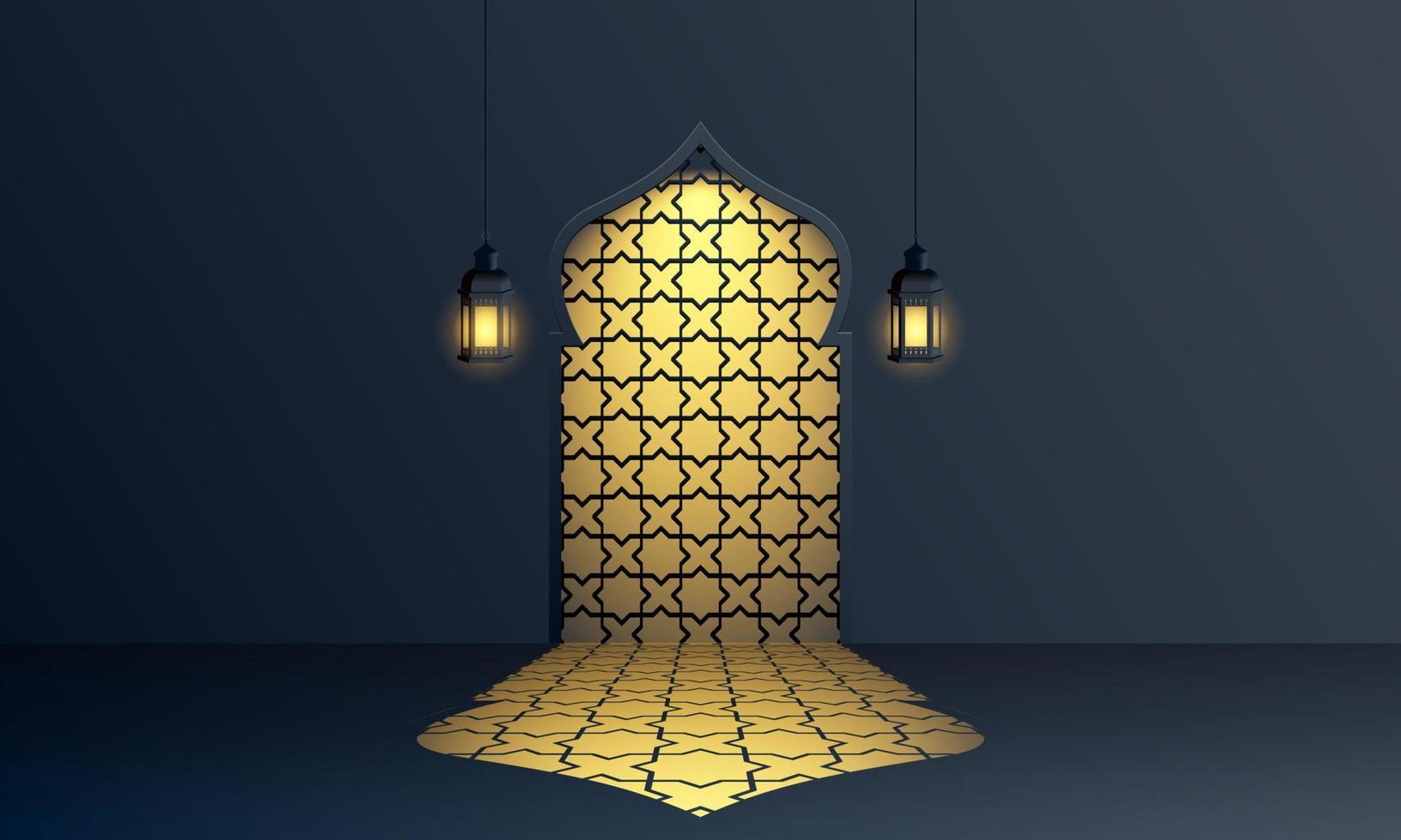 Vector graphic of Ramadan Kareem with Lantern and Islamic Ornament.