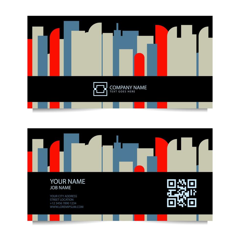 Business Card Template with Colorful City Background. Vector illustration