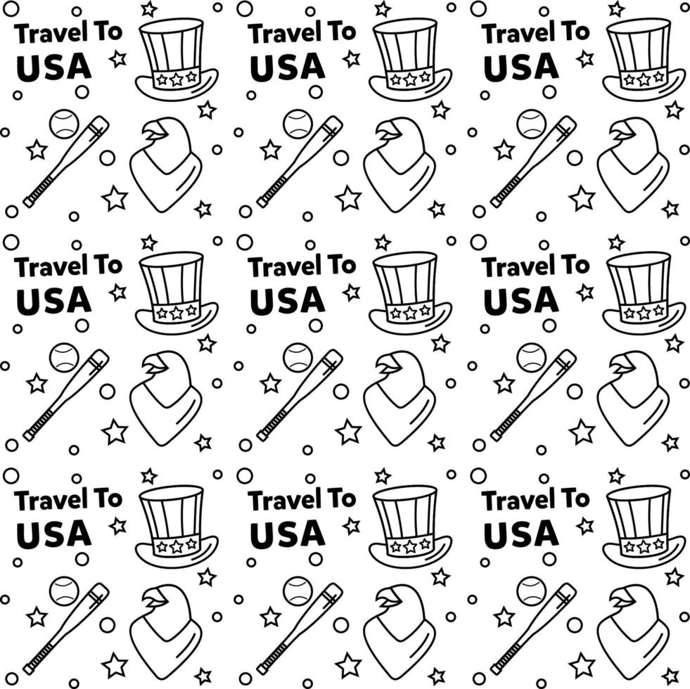 viajar a estados unidos doodle diseño de vector de patrones sin fisuras