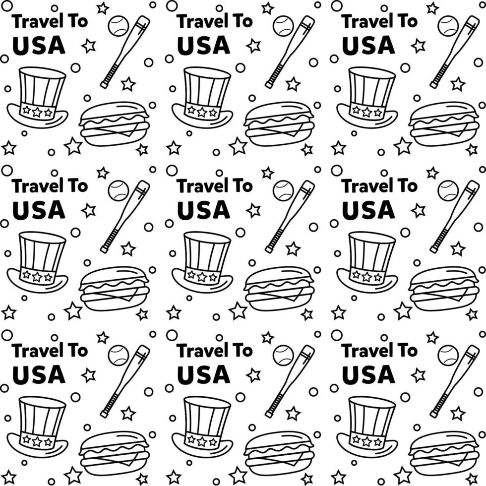 viajar a estados unidos doodle diseño de vector de patrones sin fisuras