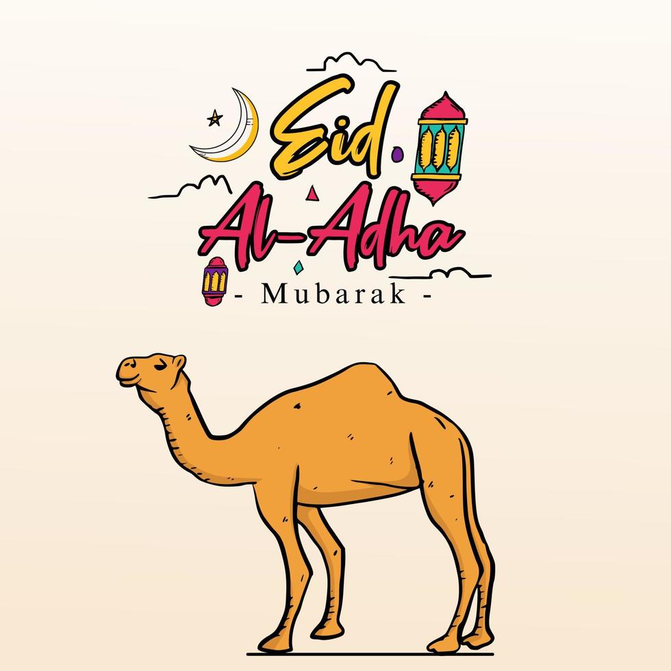 diseño de ilustración vectorial eid adha mubarak con estilo de boceto completo con ilustración de animales. adecuado para tarjetas de felicitación, afiches y pancartas. vector