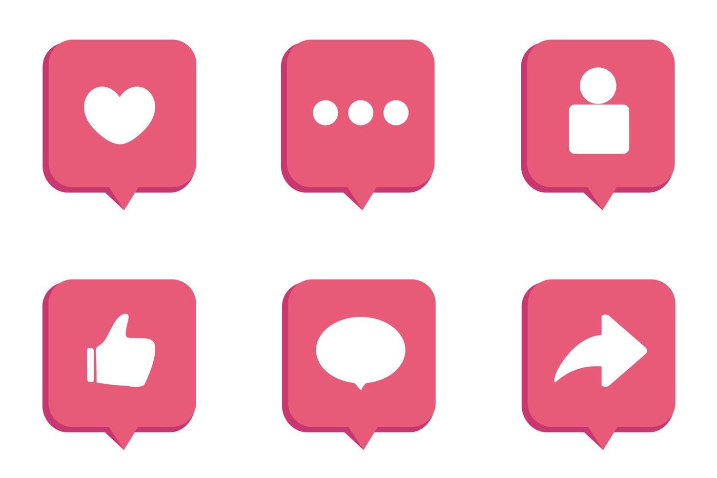 Set of 3d realistic bubbles with social media and digital marketing  notification icons. Follow, comment, like, share, thumbs, love icon in dialog, chat, speech bubble collection for social network. vector