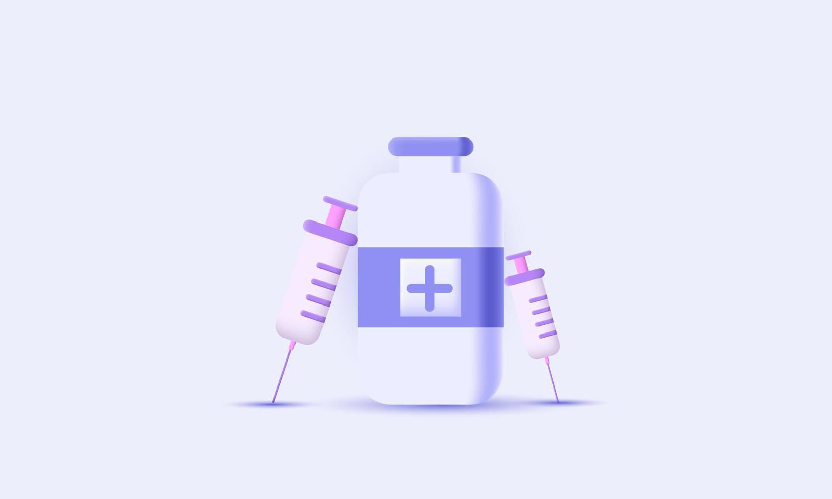 syringe vaccine bottle 3d realistic minimal vector