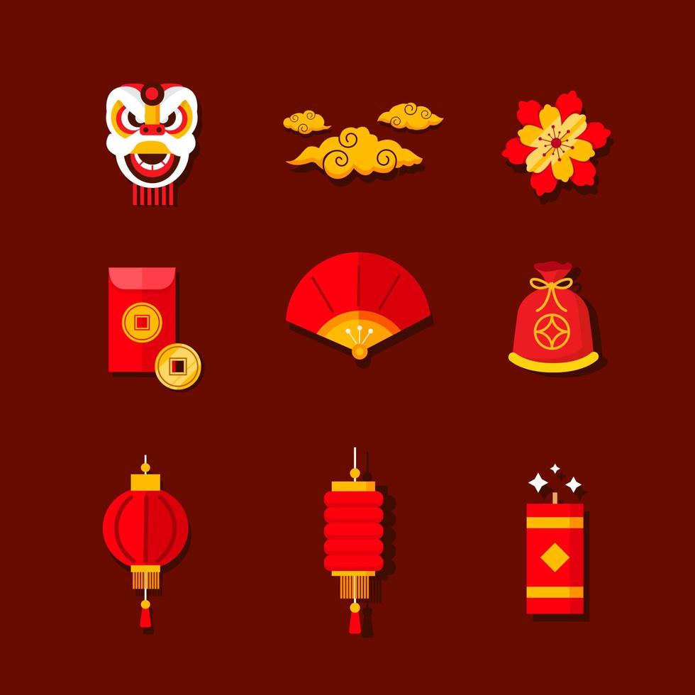 Happy Chinese New Year Flat Icon Collection vector
