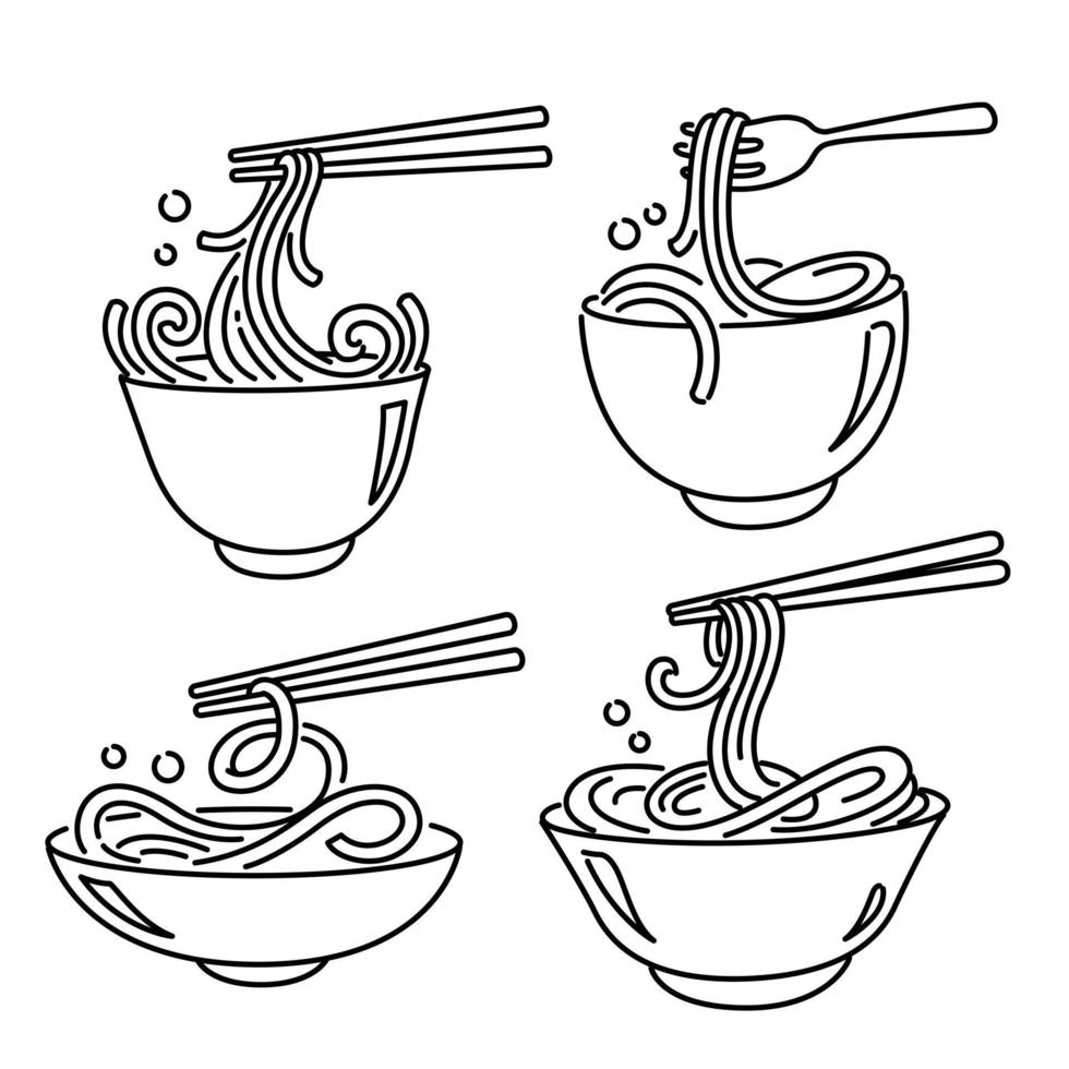 doodle noodles in a bowl with chopsticks vector