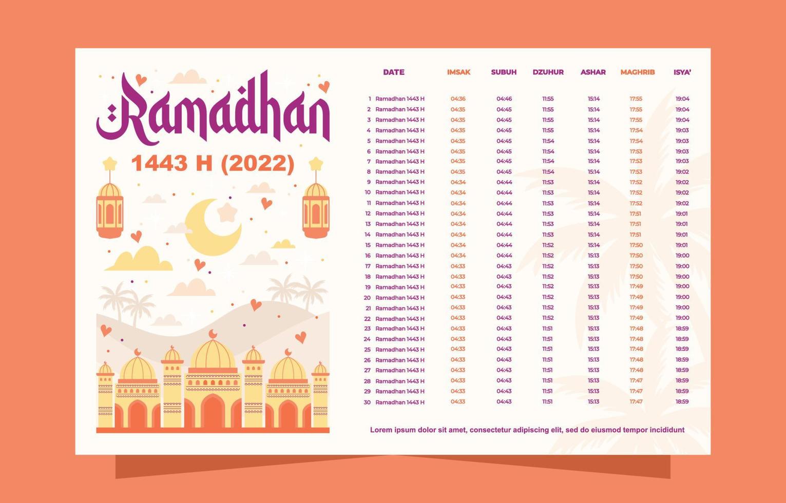 plantilla de calendario de mes de ayuno vector