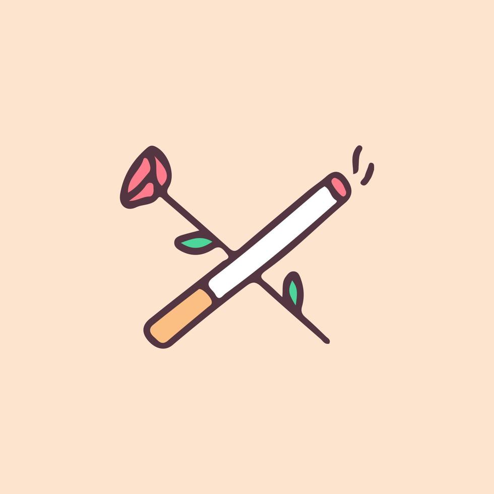 Rose and cigarette, illustration for t-shirt, sticker, or apparel merchandise. With doodle, retro, and cartoon style. vector