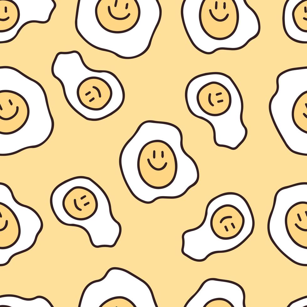 Funny Fried egg with smile face, Seamless pattern illustration for background, t-shirt, sticker, or apparel merchandise. With retro cartoon style. vector