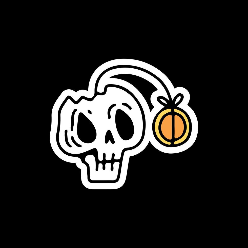 Skeleton head and gold coin, illustration for t-shirt, sticker, or apparel merchandise. With doodle, retro, and cartoon style. vector