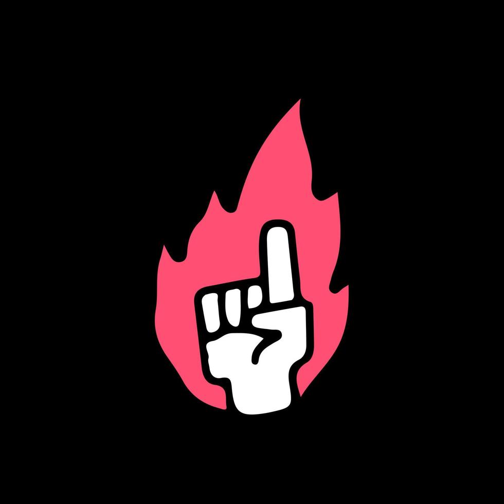 Finger pointing with fire, illustration for t-shirt, sticker, or apparel merchandise. With doodle, retro, and cartoon style. vector