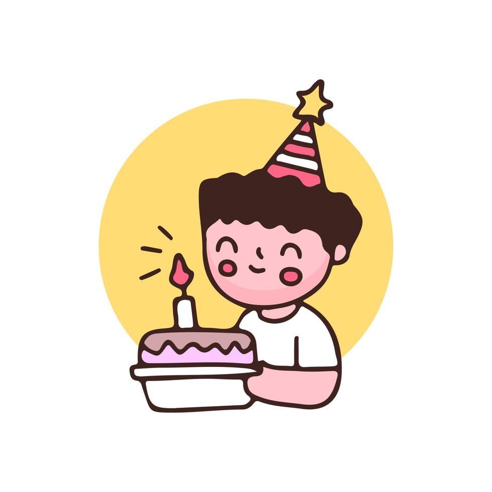 Cute little boy celebrate birthday party. Perfect Nursery children, kids, greeting. vector