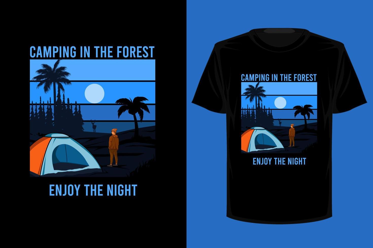 acampar en el bosque disfruta de la noche diseño de camiseta vintage retro vector