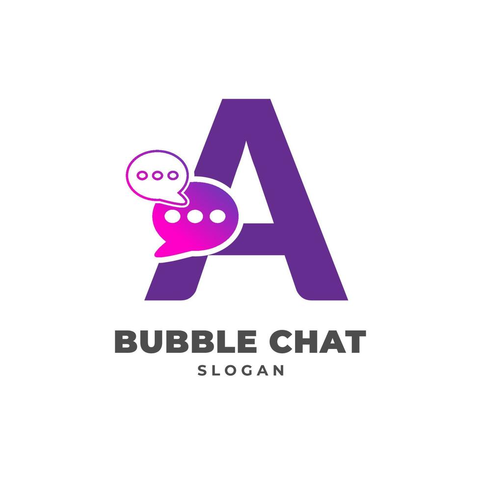 letter A with bubble chat decoration vector logo design