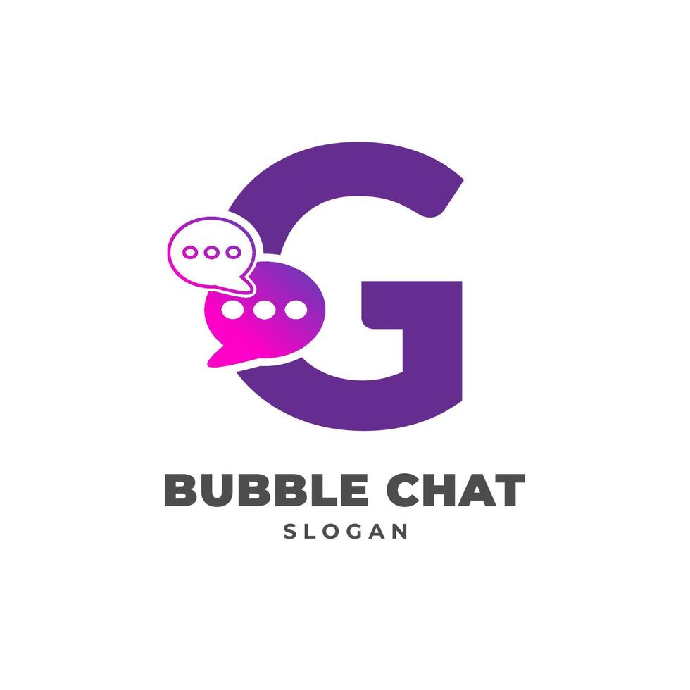letter G with bubble chat decoration vector logo design