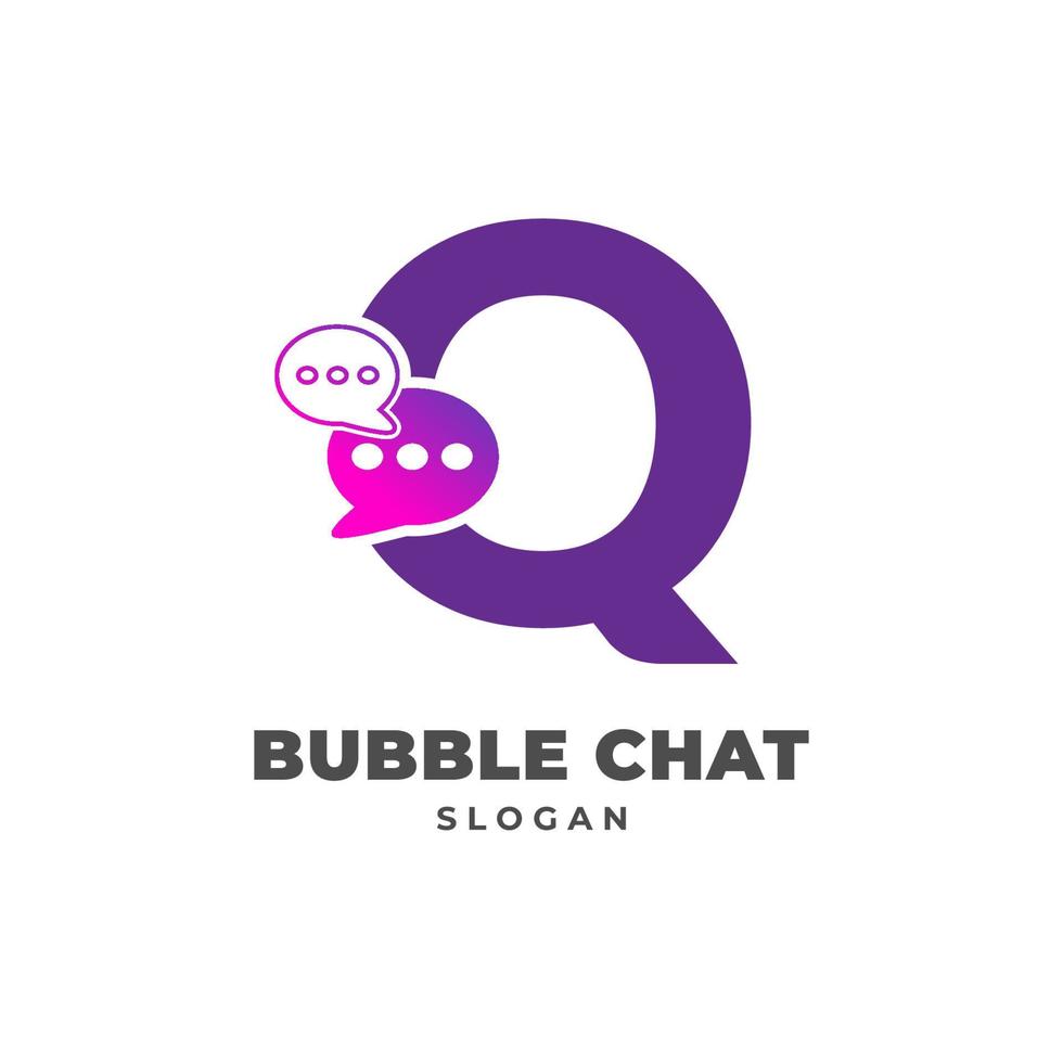 letter Q with bubble chat decoration vector logo design