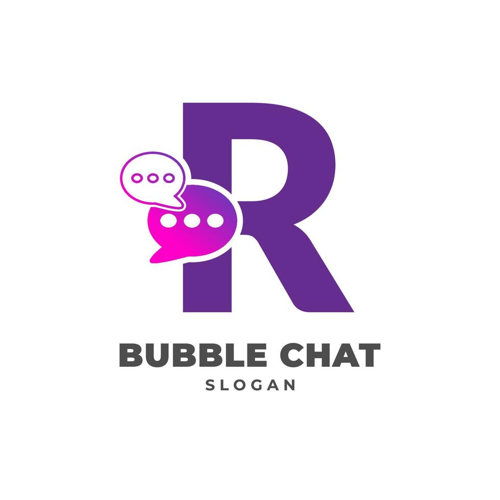 letter R with bubble chat decoration vector logo design