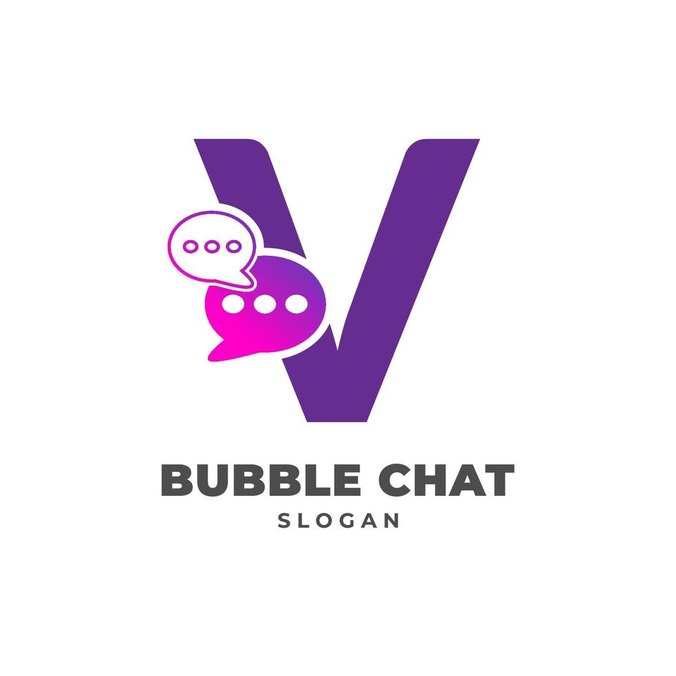 letter V with bubble chat decoration vector logo design