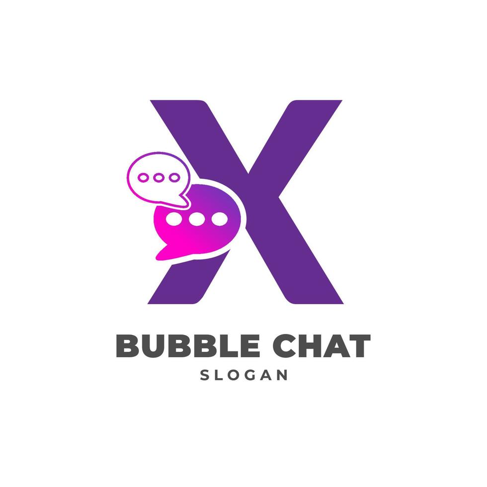 letter X with bubble chat decoration vector logo design