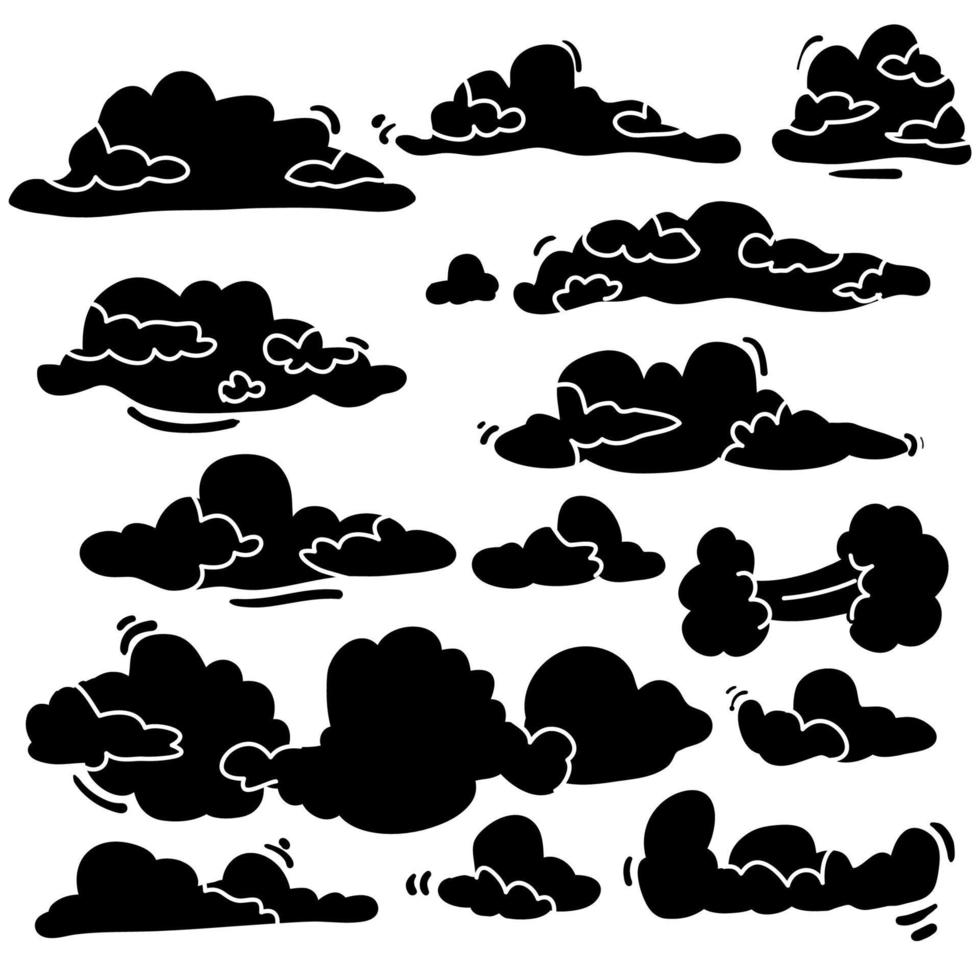 doodle nube colección dibujado a mano ilustración de estilo de dibujos animados vector