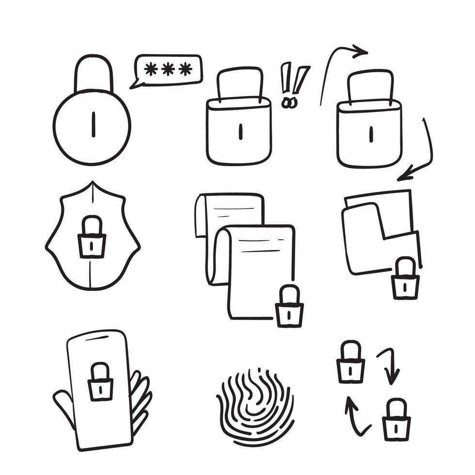hand drawn doodle Simple Set of Locks Related Vector