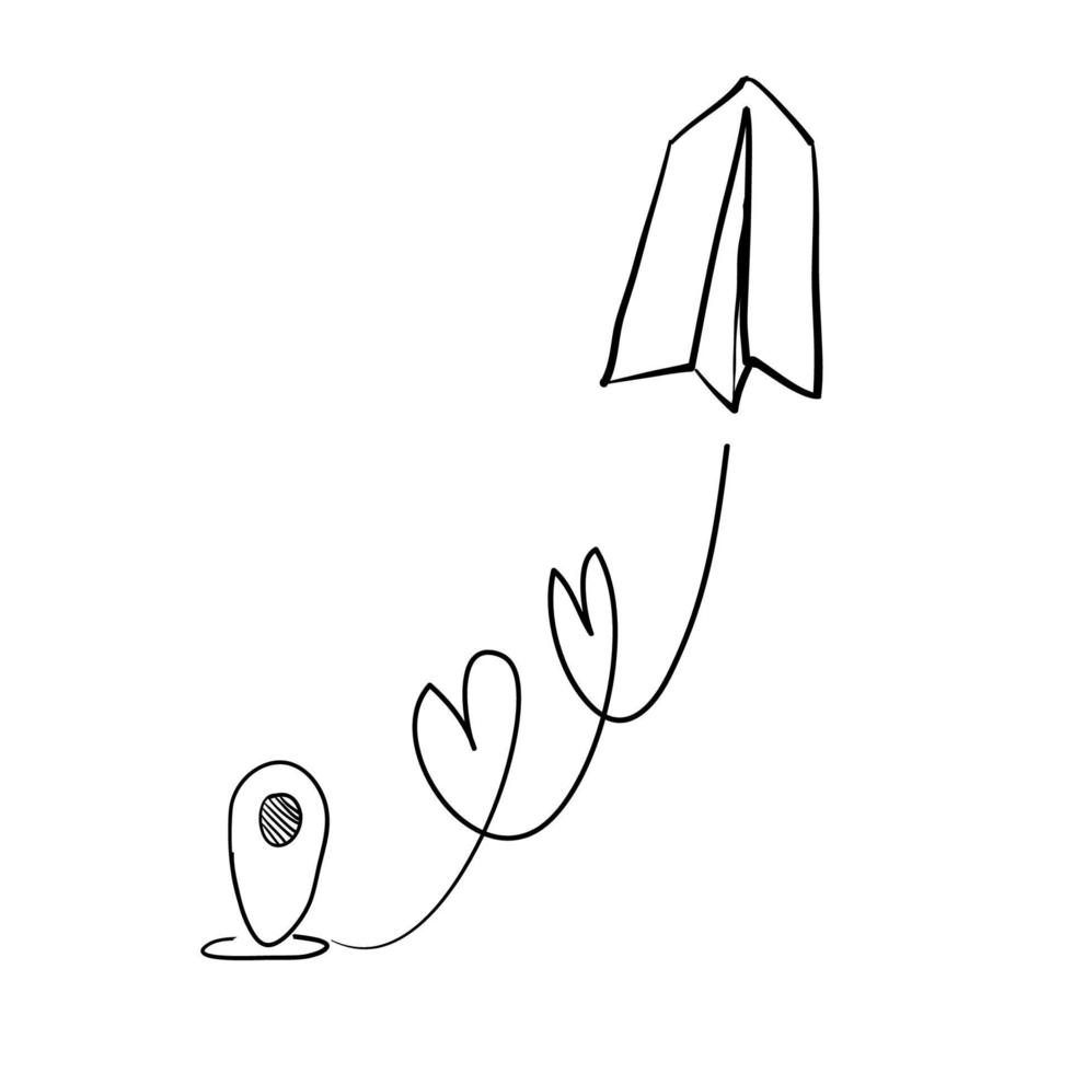 Love airplane route illustration vector in hand drawn doodle style