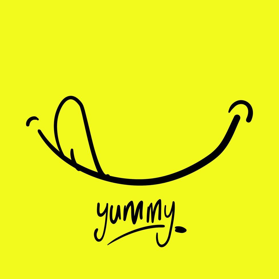 hand drawn Yummy face tongue smile delicious icon logo vector