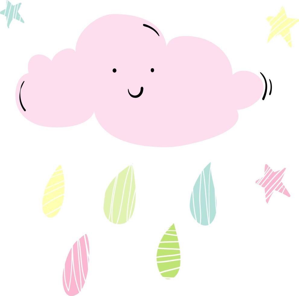 lindo estilo de garabato dibujado a mano con lluvia de nubes para niños, bebés, tela, papel tapiz vector