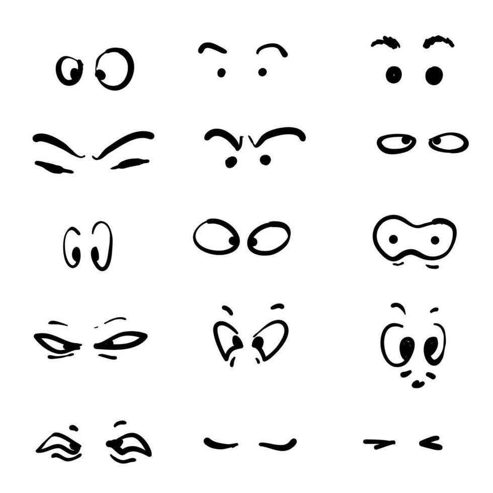 various of eyes icon handdrawn doodle symbol for Visible, sleep and medicine supervision observe, lens or cry, eyesight health vector cartoon style