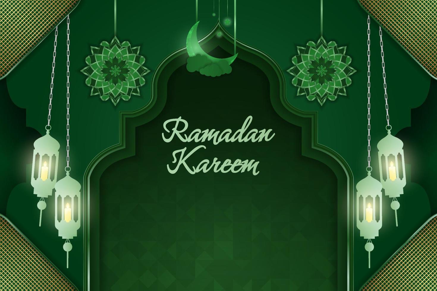 Background Ramadan Kareem Islamic green color with line element vector