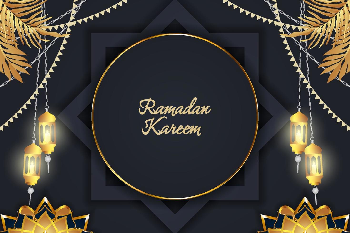 Ramadan Kareem Islamic style background with black gold luxury and element vector
