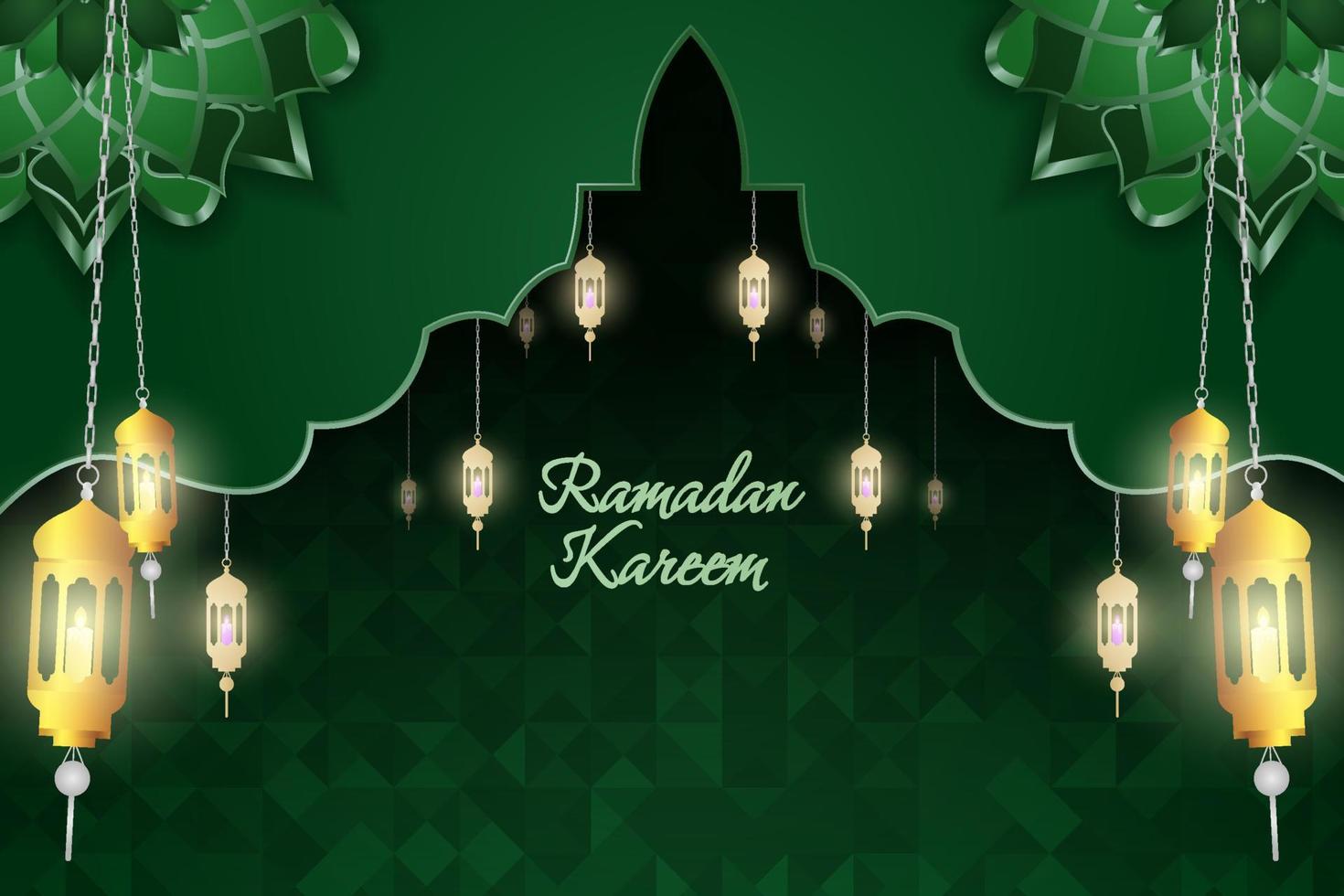 Ramadan Kareem Islamic background green and gold luxury with line element vector