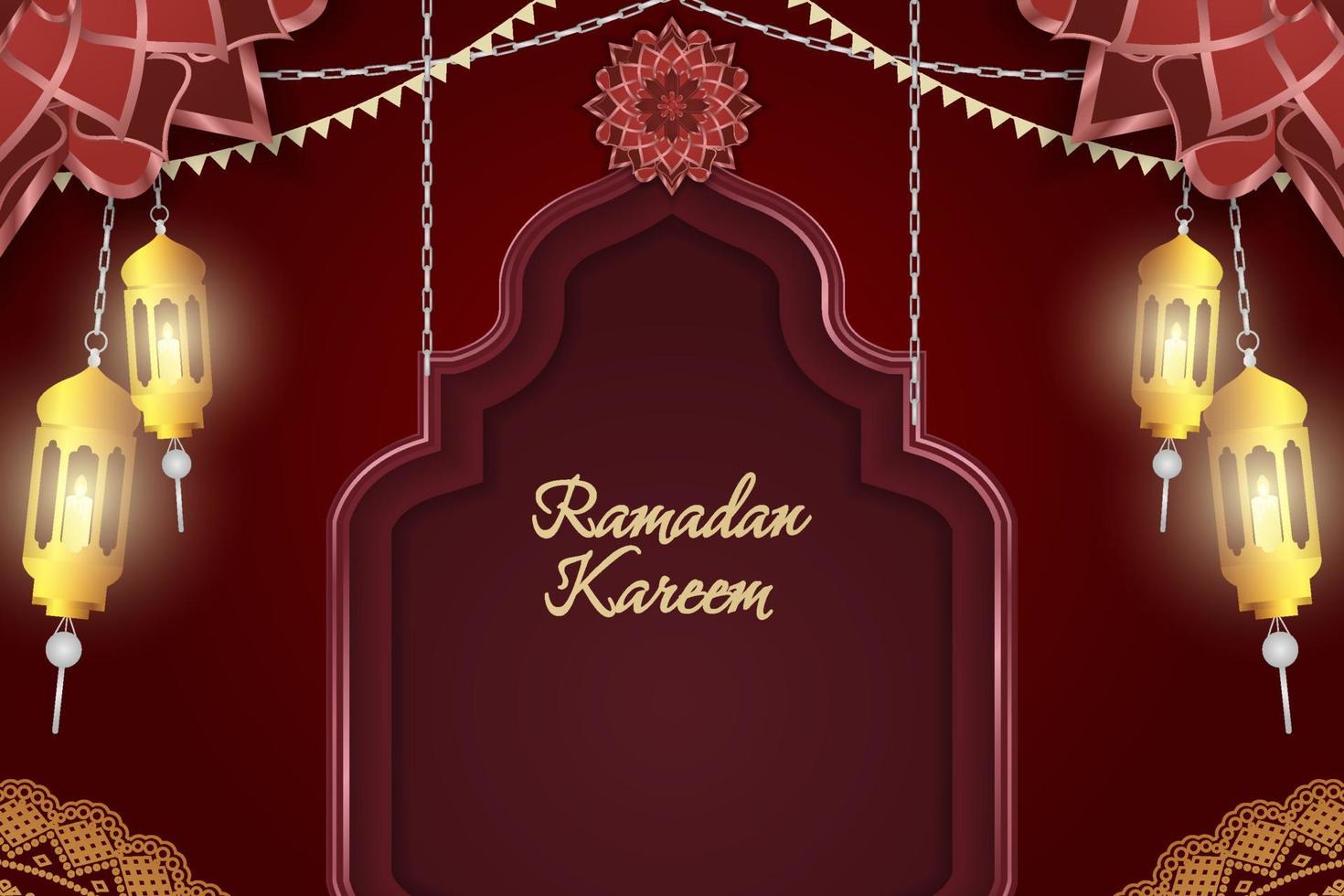 Ramadan Kareem Islamic background red and gold luxury with line element vector