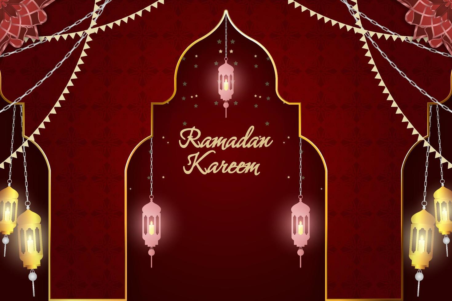 Ramadan Kareem Islamic background red color with gold luxury and element vector