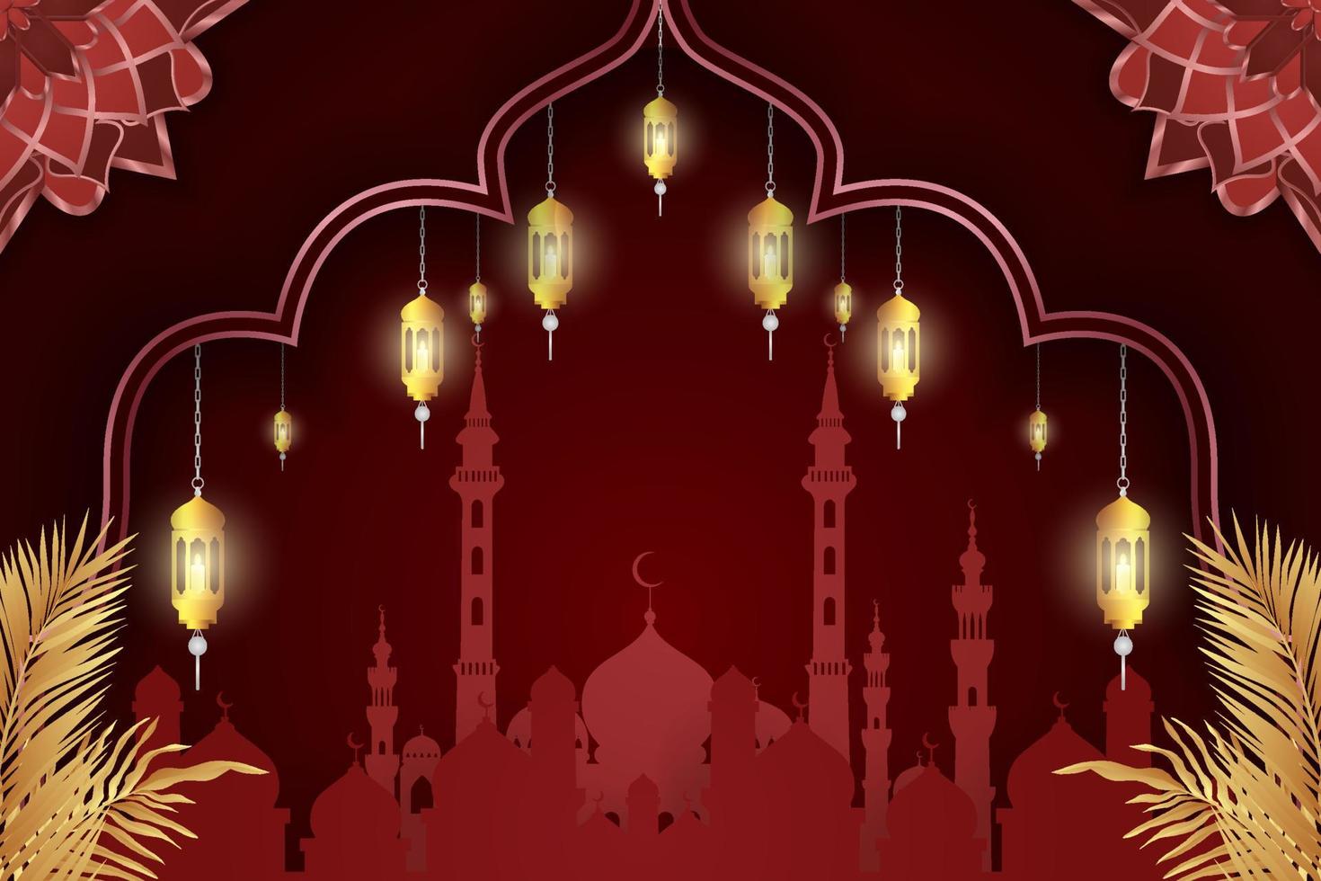 ramadan kareem fondo islámico con color rojo mezquita y hermosa lámpara vector