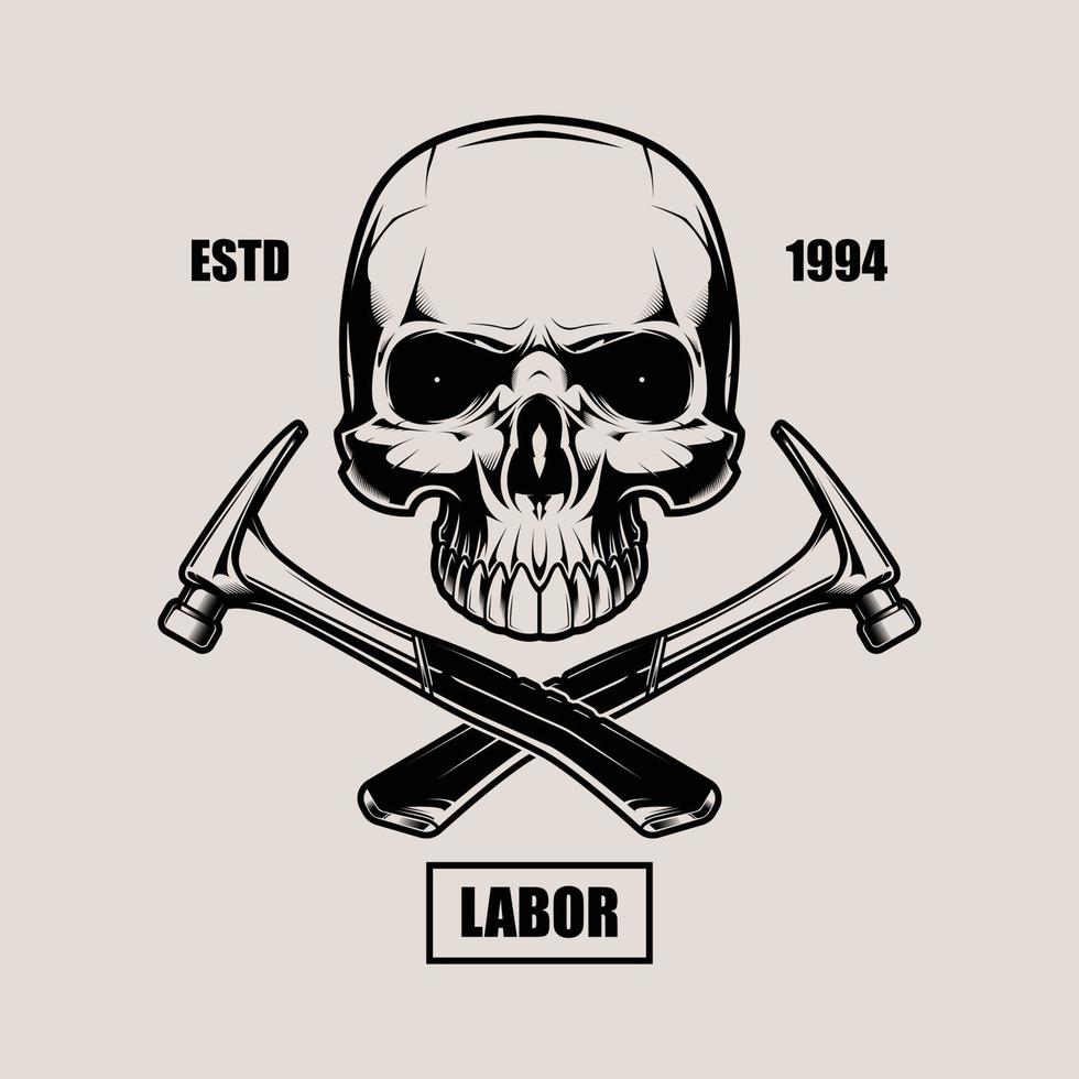 Labor Skull with Two Hammers Vintage Illustration Design vector