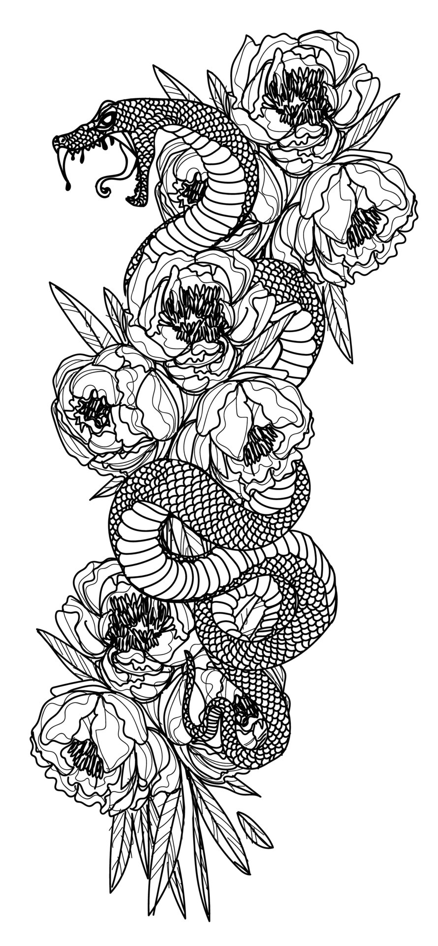 Snakes Flowers Tattoo Design Hand Drawn Stock Vector Royalty Free  716667109  Shutterstock