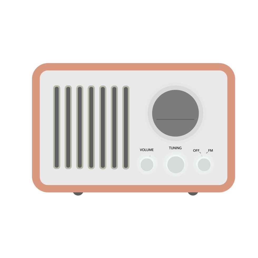 Vector illustration of a retro-inspired gray radio on a white background. World Radio Amateur Day.