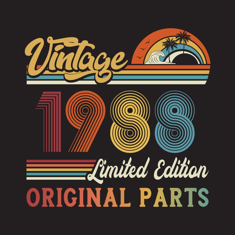 1988 diseño de camiseta retro vintage, vector, fondo negro vector