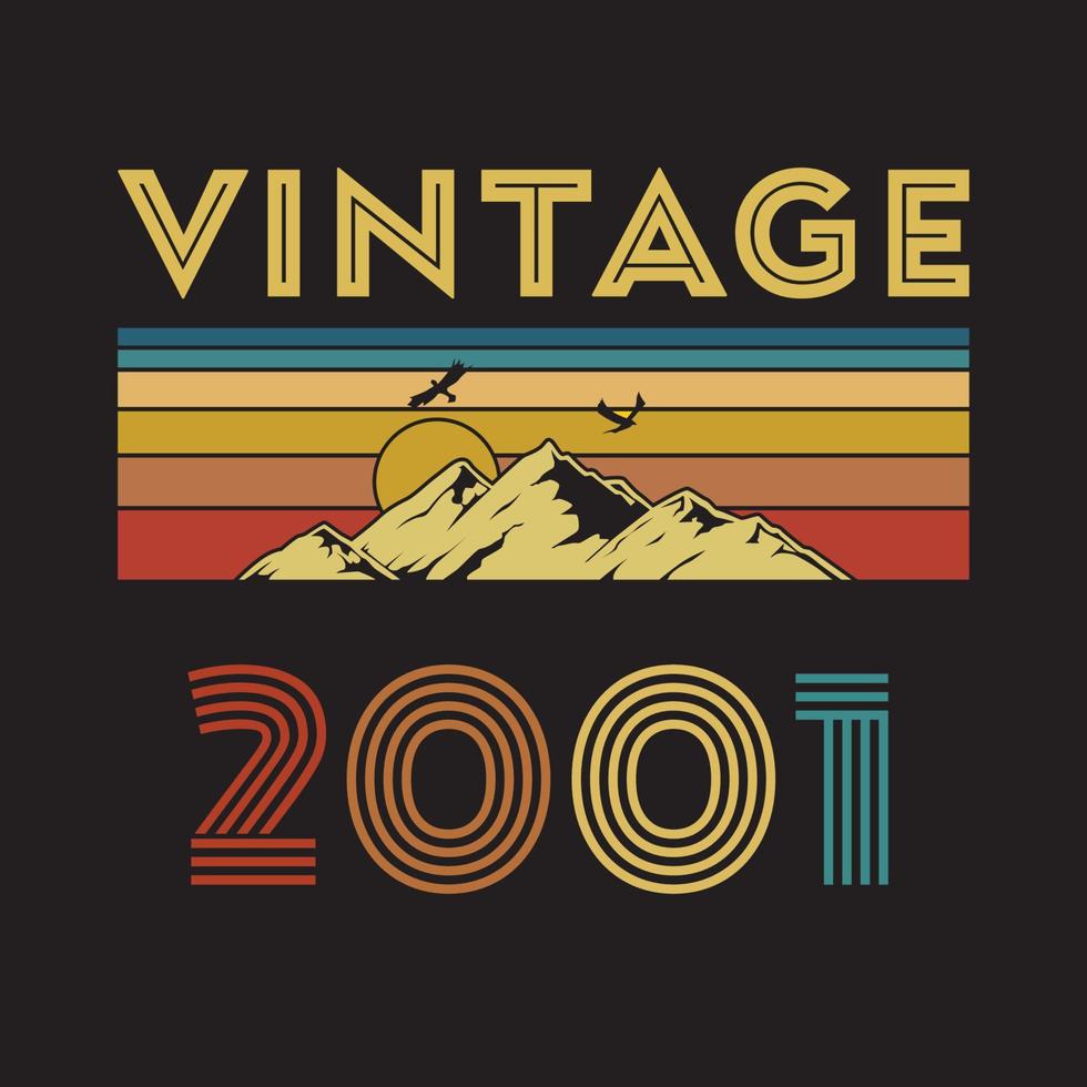 2001 vintage retro t shirt design, vector, black background vector