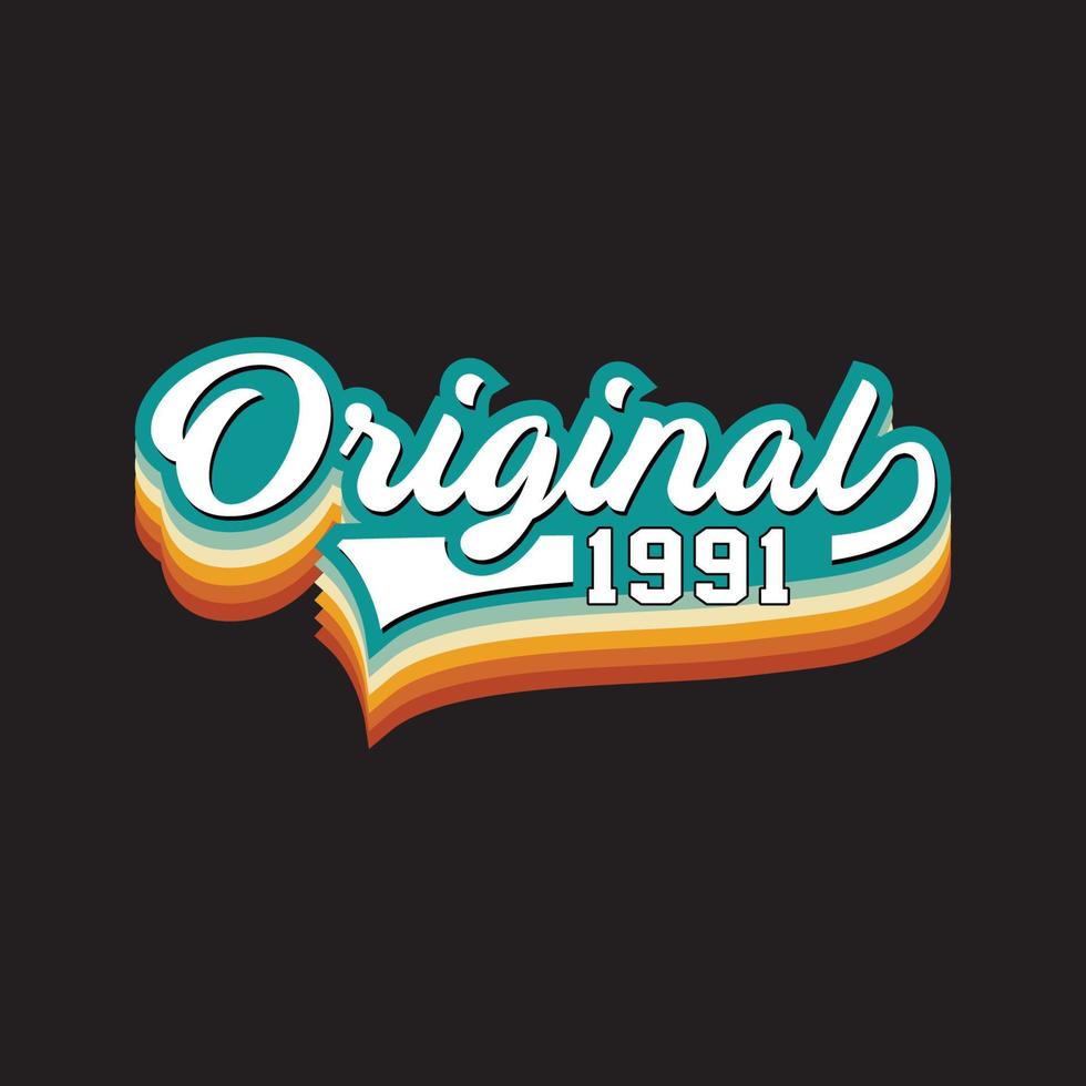 1991 diseño de camiseta retro vintage, vector, fondo negro vector