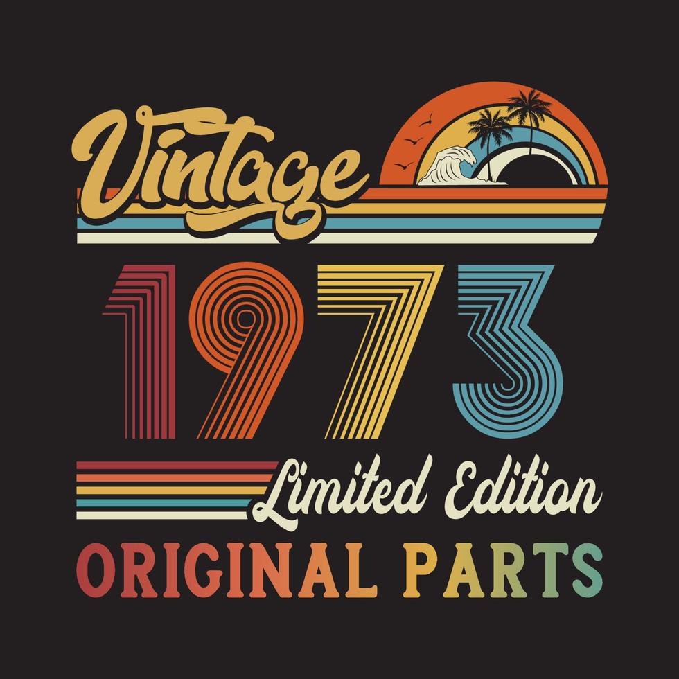 Diseño de camiseta retro vintage de 1973, vector, fondo negro vector