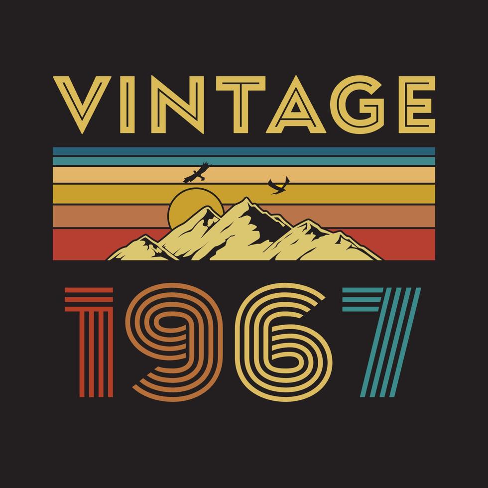 1967 vintage retro t shirt design, vector, black background vector