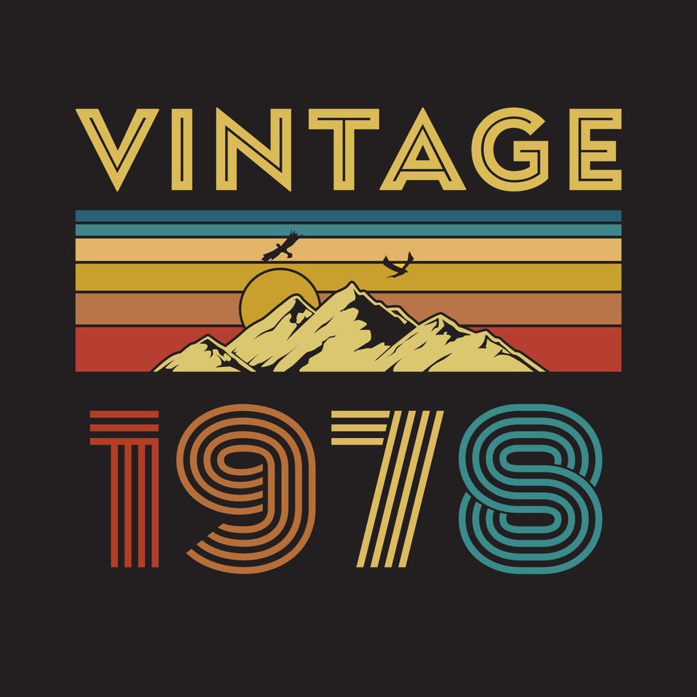 Diseño de camiseta retro vintage de 1978, vector, fondo negro vector