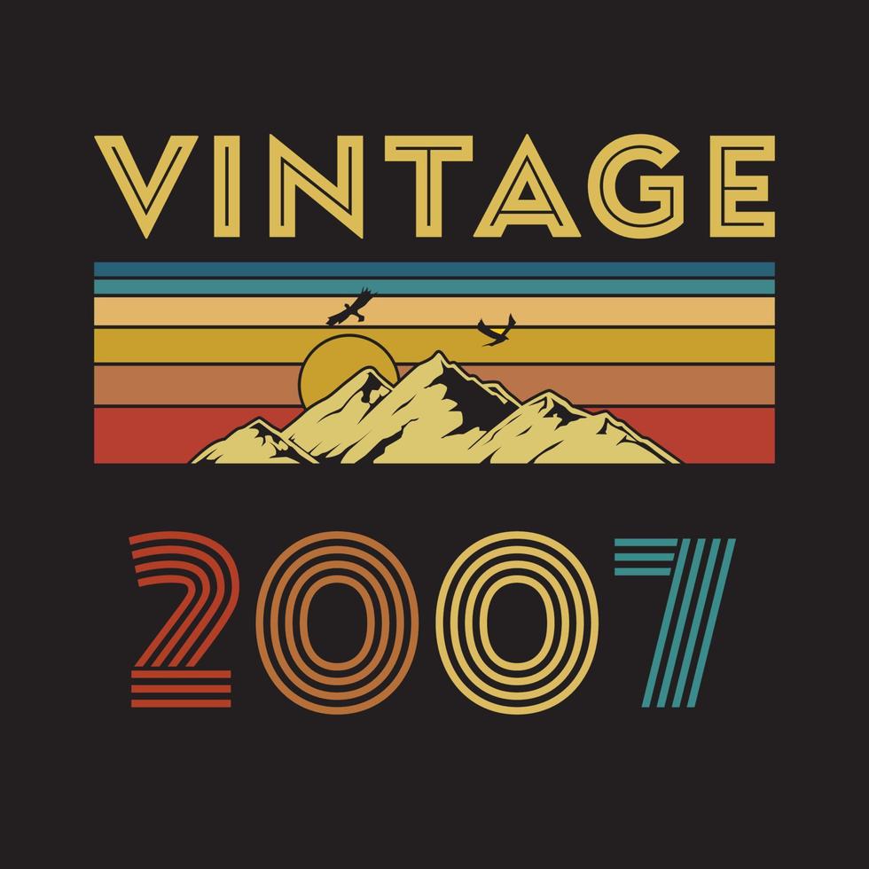 Diseño de camiseta retro vintage 2007, vector, fondo negro vector