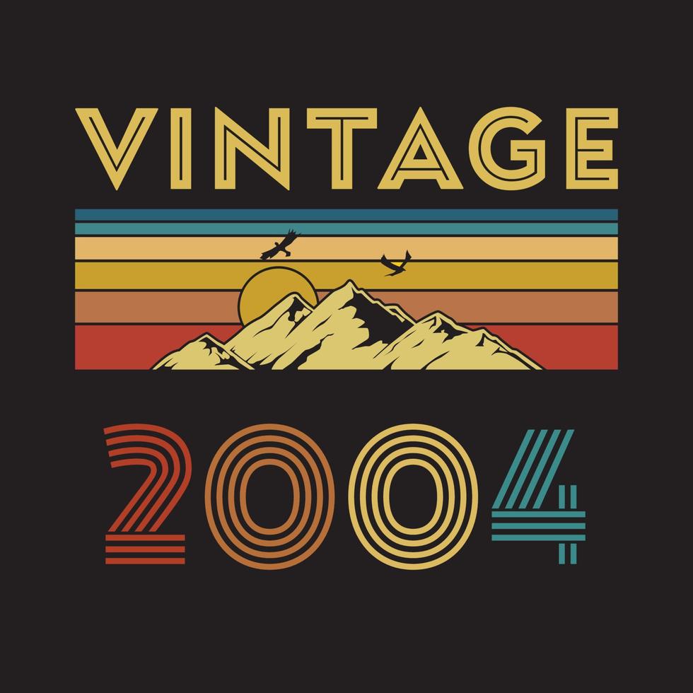 Diseño de camiseta retro vintage 2004, vector, fondo negro vector