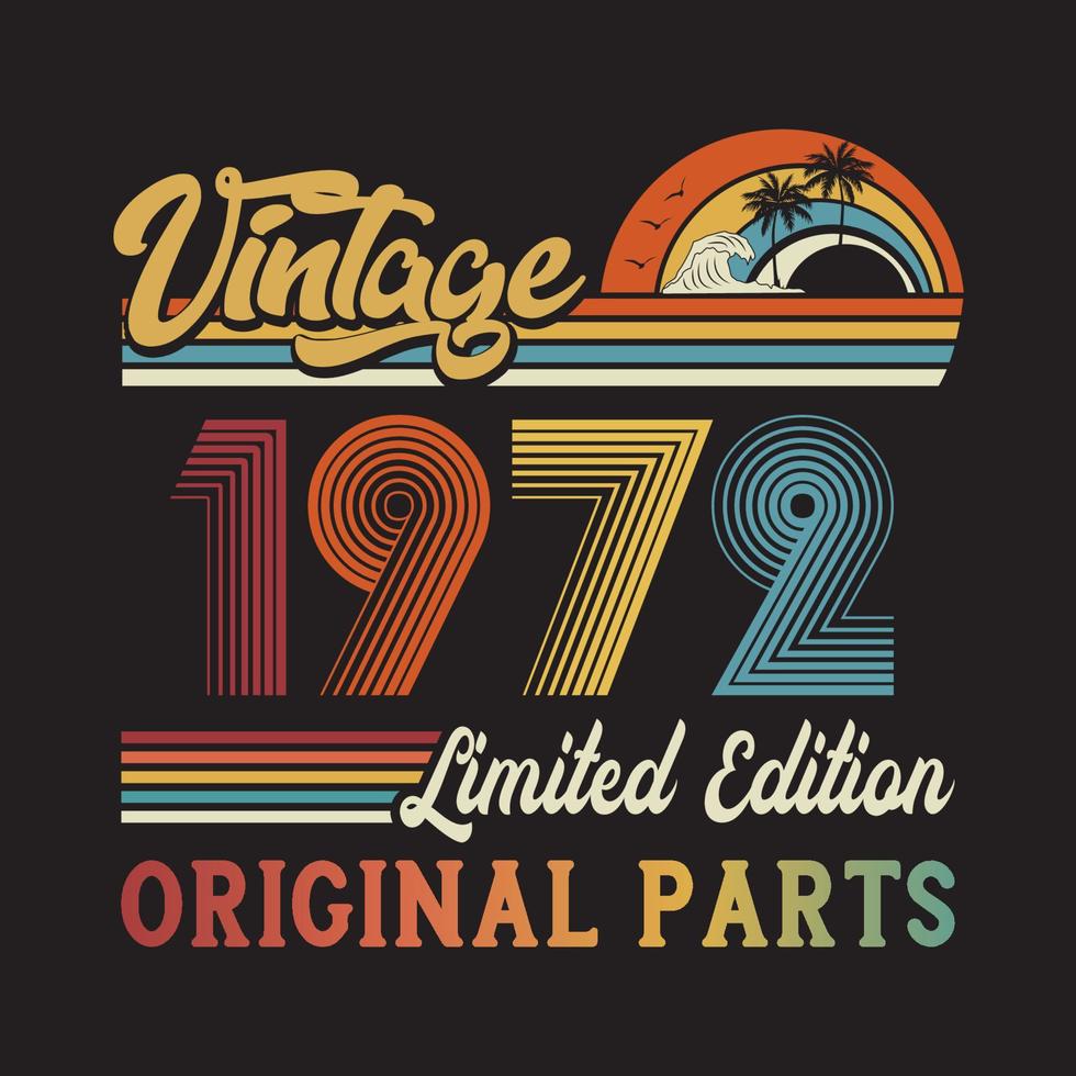 Diseño de camiseta retro vintage de 1972, vector, fondo negro vector